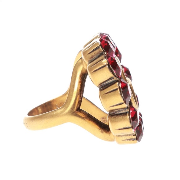 Gucci 605820 Gold Ruby Red Swarovski Crystal GG Marmont Logo Cocktail Ring SZ M - Picture 11 of 12